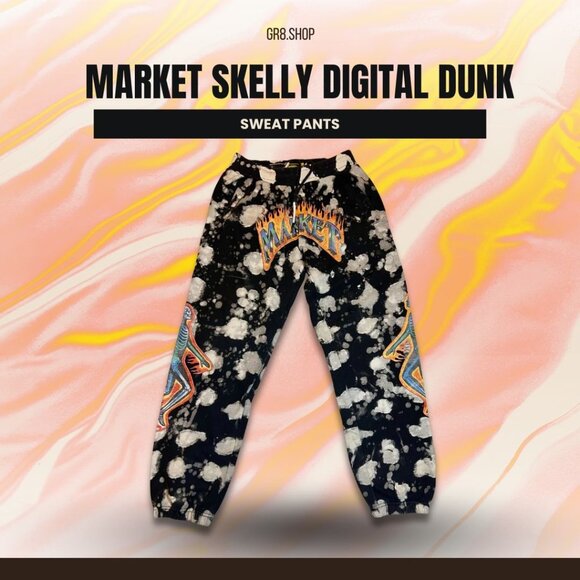 Market Skelly Digital Dunk Sweat Pants Black & White Graphic Design Size S - Picture 1 of 8